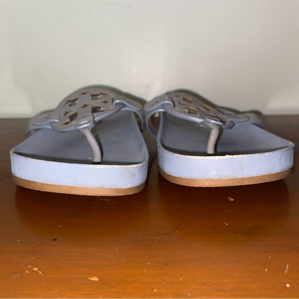 Tory Burch Miller Cloud Blue Gray Sandals with Cutout Logo Design Size 7 1/2 - Picture 4 of 10